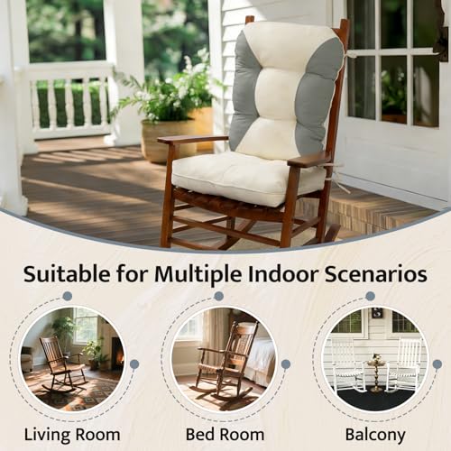 Image of mudilun Rocking Chair Cushion Non-Slip Indoor Adirondack Chair Cushions with Ties Tufted Adirondack Chair Pads for Bedroom Living Room Porch Rocker (Indoor-Gray-White)