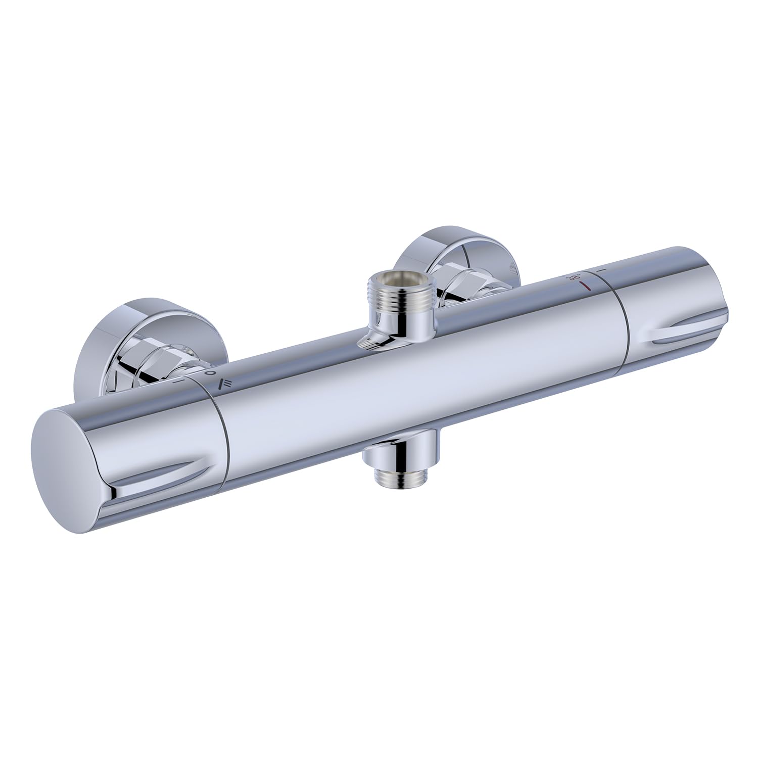 Mezclador Termostático de Ducha con 2 Salidas, Mezclador de Ducha y Grifo de Baño, Salida Superior 3/4" BSP (26.4mm) y Salida Inferior 1/2" BSP (21mm), Redondo Cromado