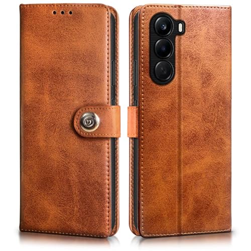 Image of WOW IMAGINE Shock Proof Flip Cover Back Case for 1+ OnePlus Nord CE 6 Lite 5G (Magnetic Button Flip Case | Wallet Pockets & Stand | Leather Finish | Alder Brown)