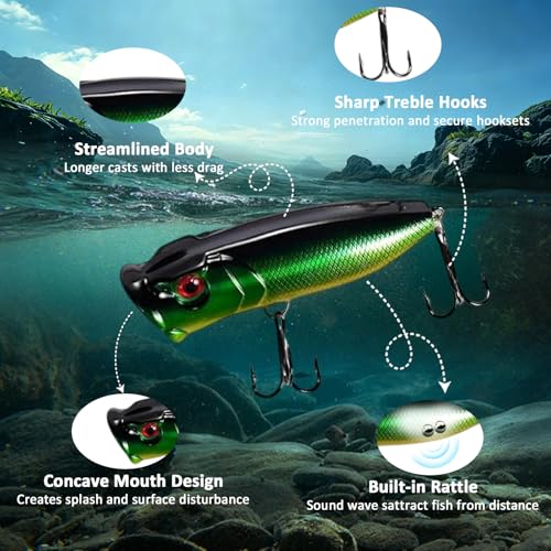 Image of FONMANG Fishing Lures - Tackle Box with Tackle Included, Fishing Kit with VIBs, Frogs, Minnows, Soft Baits, Hooks & Weights Accessories, Freshwater Lure Kit for Bass Walleye Trout