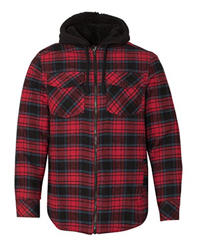 Burnside Men's 8620 Plaid Quilted Lined Flannel Full-Zip Hooded Jacket (Medium, Red)