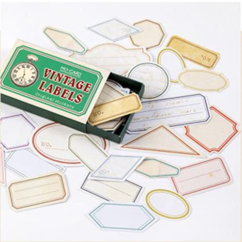VALINK Vintage Style Label Stickers Set, 60 Sheet Scrapbooking Memo Decor Adhesive Paper Label Retro Style Paper Decal Collection for DIY Album Diary