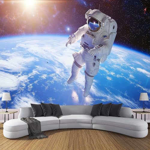 Fotomural Tela de seda para Pared Astronauta - Espacio Exterior Mural para paredes Fotomural Decorativo, 400x280cm Decoración comedores Salones Habitaciones