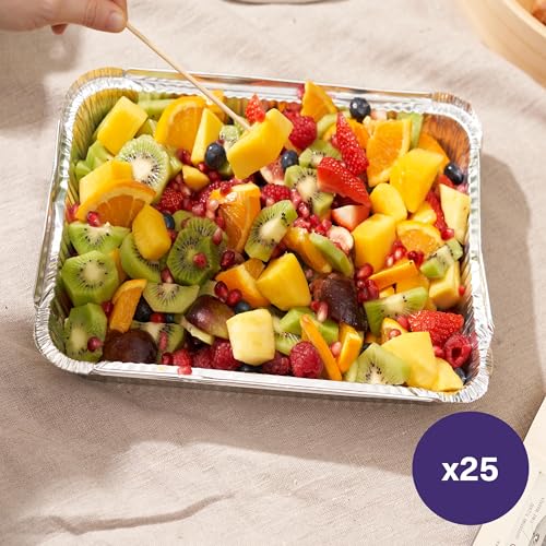 Matana 25 Heavy-Duty Aluminium Foil Trays - 31×21Cm (2000Ml) - Roasting & Baking Pans, Baking Tins Cooking, Meal Prep, Catering & Bbq - Disposable Or Reusable Food Containers, Oven & Freezer Safe - 9