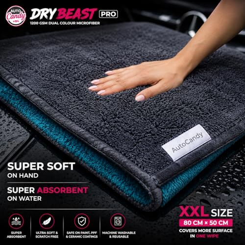 Image of DryBeast 1200 GSM XXL Premium Microfiber Cloth for Car & Bike | 80 x 50 cm | Ultra Plush, Super Absorbent & Scratch-Free Drying Towel | Safe for Paint, PPF, Ceramic Coating & Glass