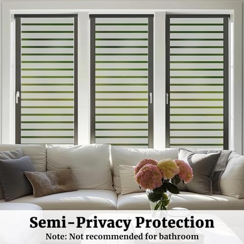Image of WOO Home Frosted Glass Window Film & Stickers (18 X 72 INCH) Privacy Window Cover for Home & Office - Easy Apply, UV Protection, Removable Decorative Film (Frosted Striped Film | 1.5 X 6 SQFT)