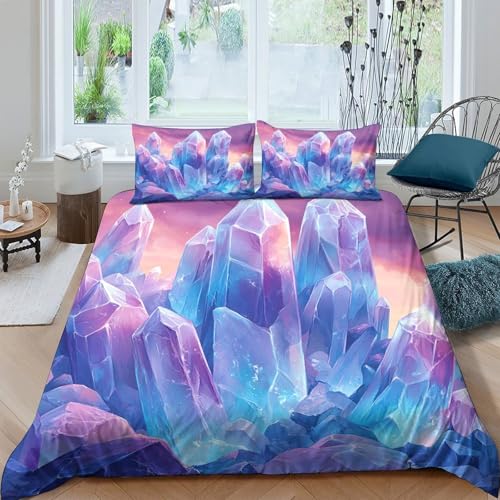 Housse de couette 3D formations cristallines parure de lit microfibre respirante garçon single