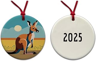 Kangaroo Australia 2025 Round Ceramic Holiday Christmas Tree Ornament