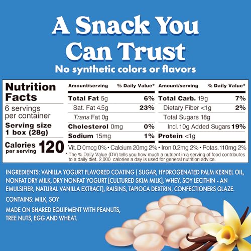 Image of Sun-Maid Vanilla Yogurt Coated Raisins - (6 Pack) 1 oz Snack-Size Box - Yogurt Covered Dried Fruit for Lunches and Back To School Snacks