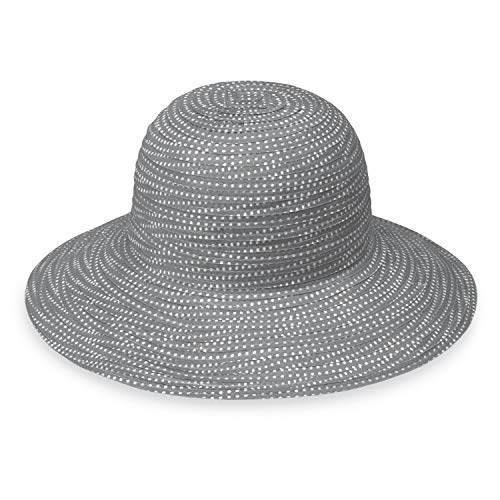 Wallaroo Hat Company Women’s Petite Scrunchie Sun Hat – UPF 50+ Sun Protection, Packable and Adjustable Sizing for Smaller Crown Sizes – Perfect for Travel and Casual Outings (Grey/White Dots)