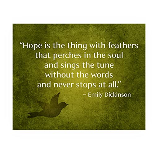 "Hope Is the Thing With Feathers"-Emily Dickinson Poetic Wall Art-10x8" Inspirational Poem Print w/Abstract Bird Image-Ready to Frame. Poetry Decor for Home-Office-Study-Library. Great Literary Gift!