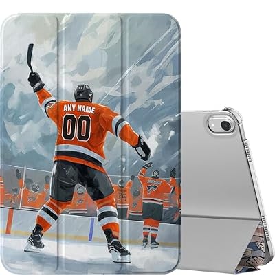 IKPYTREE Custom Name/Number Case for iPad mini A17 Pro 7th/6th Gen .3 inch 2024/2021 & 7.9 inch 5th/4th Gen 2019/2015,with Hockey Lover's,with Pencil Holder(Philadelphia Orange)