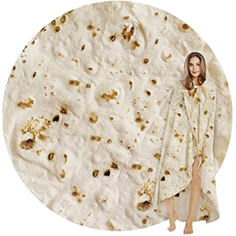 SeaRoomy Burritos Tortilla Blanket, Tortilla Wrap Blanket, Novelty Funny Tortilla Round Blanket Giant Tortilla Round Soft Blanket (Beige, 47 inches) Cover