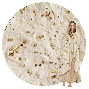 SeaRoomy Burritos Tortilla Blanket, Realistic Food Wrap Blanket Double Sided, Novelty Funny Tortilla Round Soft Blankets (Beige, 47 inches)