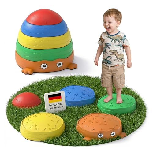 NEOLYMP Balanciersteine Kinder 5er Set Stapelsteine ab 2 Jahre rutschfeste Trittsteine Indoor Outdoor Motorik Spielzeug für Balance & Koordination (Balanciersteine Kinder 5er Set)