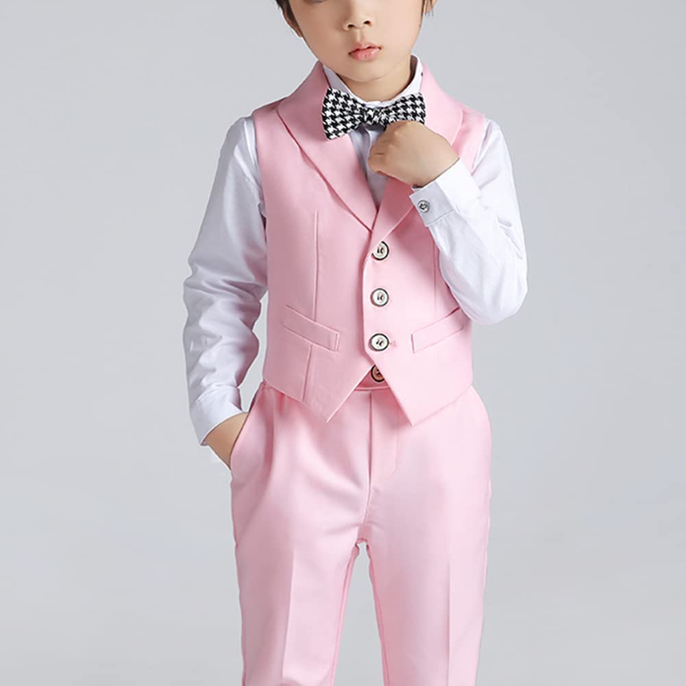 Trajes de Caballeros para Niños,Conjunto de Traje para Niños, Camisas de Manga Larga, Chaleco, Pantalones, Pajarita, Traje Infantil Elegante para Boda Comunión Bautizo Ceremonia Fiesta