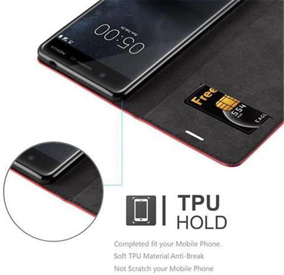Cadorabo Book Case Compatible with Nokia 5 2017 in Apple RED - with Magnetic Closure, Stand Function and Card Slot - Wallet Etui Cover Pouch PU Leather Flip
