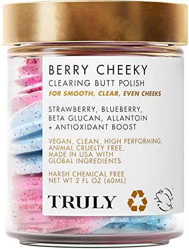 Truly Beauty Berry Cheeky Clearing Butt Polish Gentle Acne Body Scrub - Bacne and Acne Body Wash - Exfoliating Body Scrub and Bum Acne Treatment - Butt Acne Clearing Treatment and Butt Scrub - 2 OZ