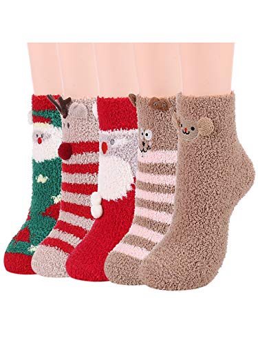 Image of Azue Fuzzy Warm Slipper Socks Women Super Soft Microfiber Cozy Sleeping Socks 6 or 5 Pairs