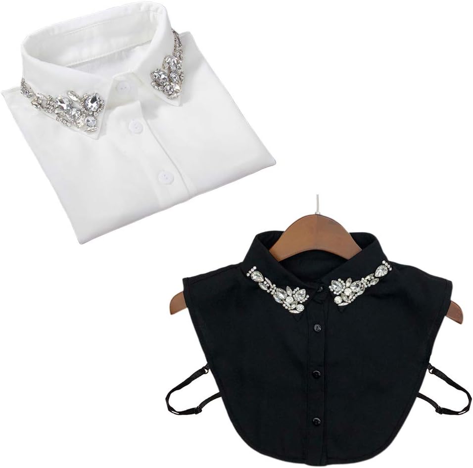 Ladies Women Water Drop Imitation Crystal Chiffon Fake Collars Jewelry Rhineston White