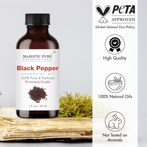 Image of Majestic Pure Black Pepper Essential Oil for Diffuser - 1 Fl Oz | 100% Natural Essentials Oils for Aromatherapy, Massage, Steam inhalation, Air Freshing, Soap and Candle Making