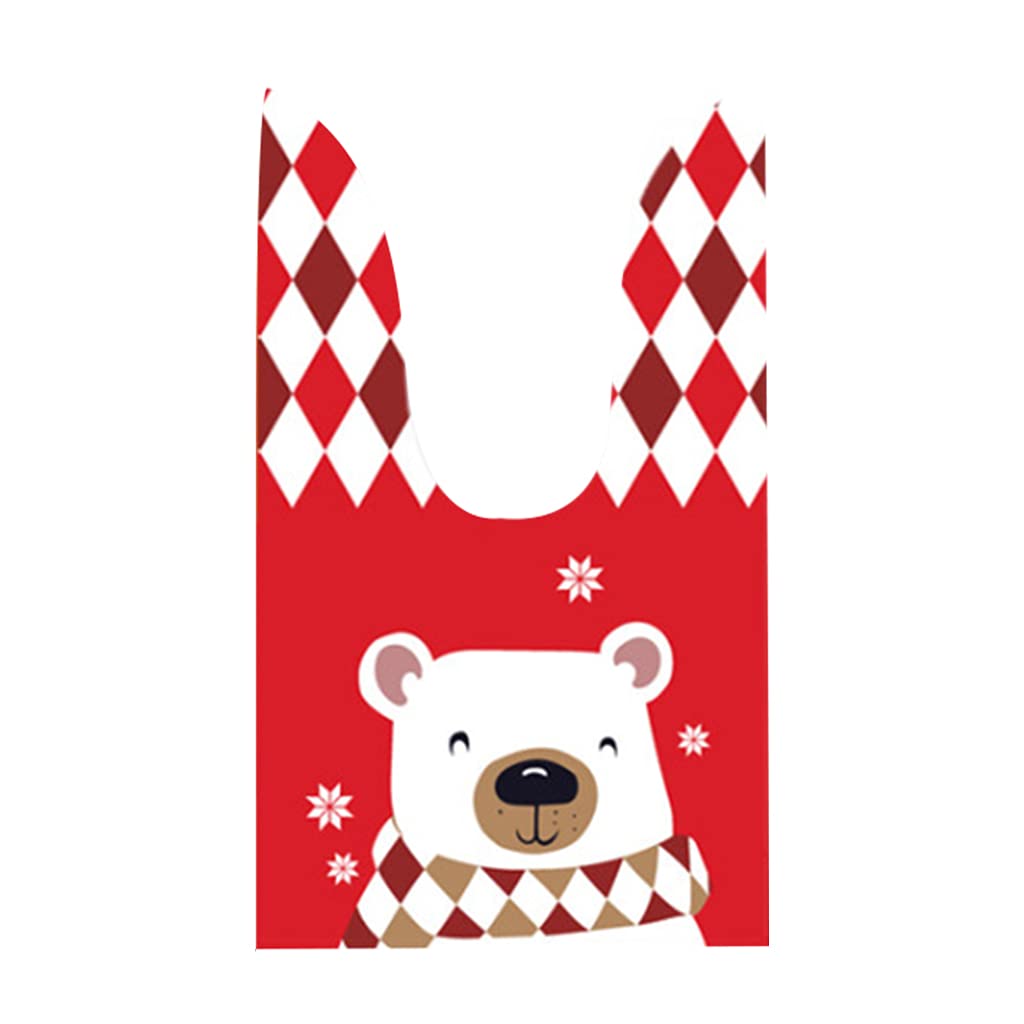 Buxuaaaa Bear Head With Red Scarf 100Pack Holiday Candy Gift Bags Cute Long Ear Bags Cookie Candies Storage Pouch Bag