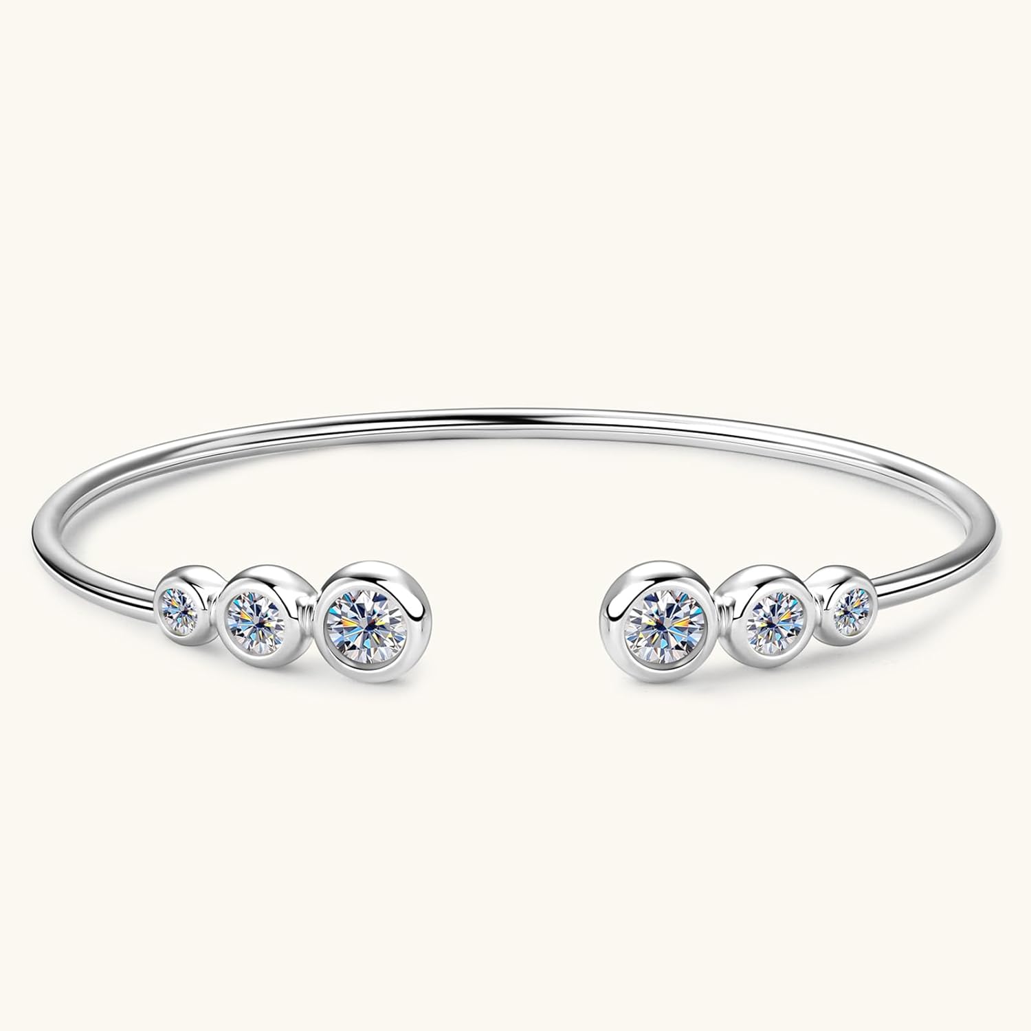Moissanite Cuff Bangle, 1.8cttw D Color VVS1 Clarity Bracelet fit 7" Below Wrist, 925 Sterling Silver Bangle for Women Wife or Girlfriend Birthday Gifts