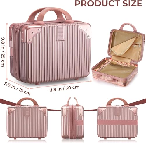 Image of GLOSSYPLUS ABS Hard Shell Cosmetic Travel Hand Luggage Portable Carrying Makeup Case Suitcase Organizer Box Vanity Mini Suitcase Small Accessory Bag, 30 cm, No Wheels (Pink)