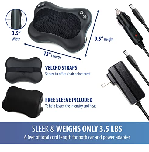 Zyllion Shiatsu Back And Neck Massager - 3D Kneading Deep Tissue Massage Pillow With Heat, 2 Speeds And Manual Rotation Change For Muscle Pain Relief, Chairs And Cars - Black (Zma-34-Bk) #TOP6