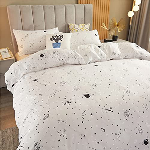 Bluenight Lightweight Hotel Luxury Duvet Cover 3 Piece Set- Universy Galaxy Planet/Star Bedding Ultra Soft Premium Microfiber Breathable Comforter Cover, Corner Ties Full/Queen (90X90 Inches) White #TOP4