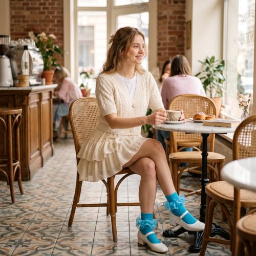 Image of Women Big Ruffle Socks Adult Lace Frilly Turn Cuff Dress Socks
