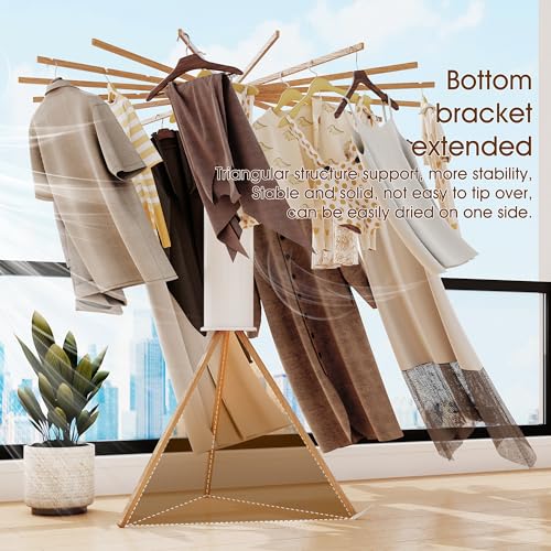 Image of BOQORAD Clothes Drying Rack Foldable,Laundry Drying Rack,Drying Rack Clothing(16 Wood Poles),Clothes Hanger Rack,Laundry Rack Folding,Collapsible,Retractable