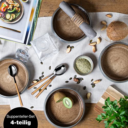 Foto von Moritz & Moritz Steingut Suppenteller Set - 4 Stück 19 cm - Bowl Schüssel aus Steingut für Suppe, Nudeln, Salat oder Müsli - Serie Solid