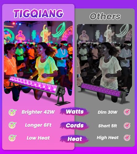 Image of TigQiang 42W 2 Pack Black Light Bar, Blacklight for Glow Party, Halloween | 6Ft Cord & Switch & Plug for Large Space Neon Decorations, Fluorescent Poster, Body Paint, Birthday, Room, Cabinet, 385-400nm