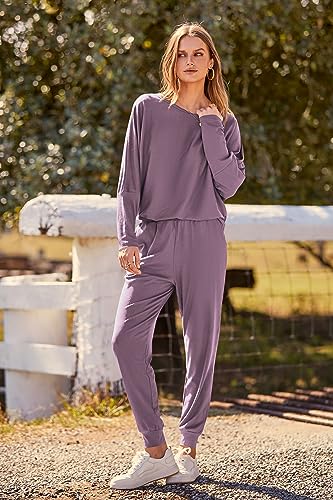 PRETTYGARDEN Women's Fall 2 Piece Lounge Set Long Sleeve Tops Ribbed Pants Spring Matching Sweatsuit Travel Outfits Clothes