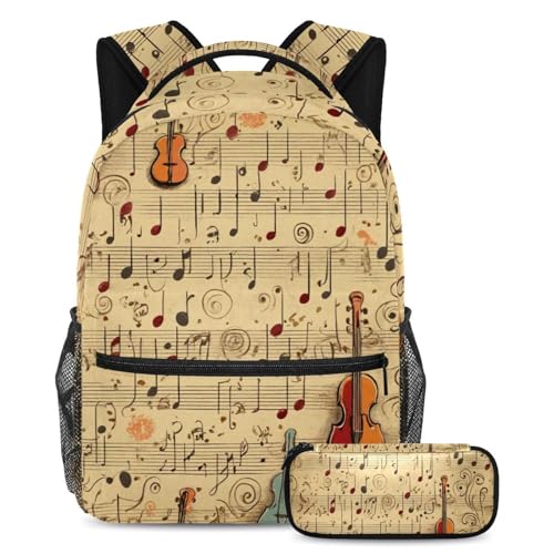 Sac à dos notes de musique rétro ensemble 2 pièces grand format scolaire