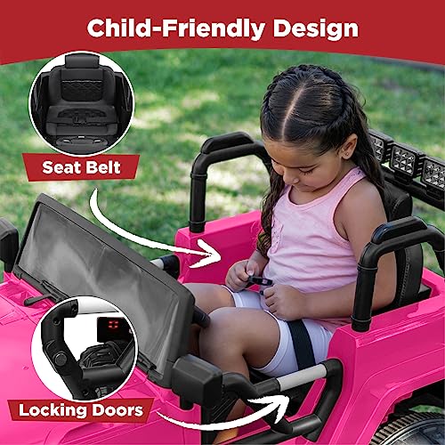 Image of Best Choice Products Kids 12V Ride On Truck, Battery Powered Toy Car w /Spring Suspension, Remote Control, 3 Speeds, LED Lights, Bluetooth - Hot Pink