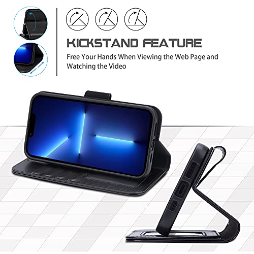 Arae Compatible With Iphone 13 Pro Max Case Wallet Flip Cover With Card Holder And Wrist Strap For Iphone 13 Pro Max 6.7 Inch-Black #TOP3