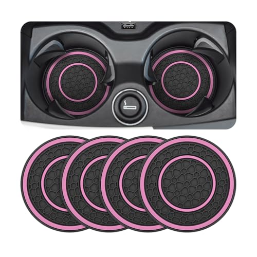 Image of Osilly Car Coasters for Cup Holder, 2.75 Inch No-Slip Anti Dust Insert Coaster, Universal Auto Waterproof Coasters Silicon Insulation Cup Mats for Woman Man, Suit for Vehicle (Black /Pink, 4PCS)