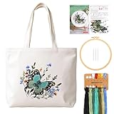 JSRQT Mariposas Kit de Bordado Bolso de Lona, Kit de Inicio Punto Cruz...