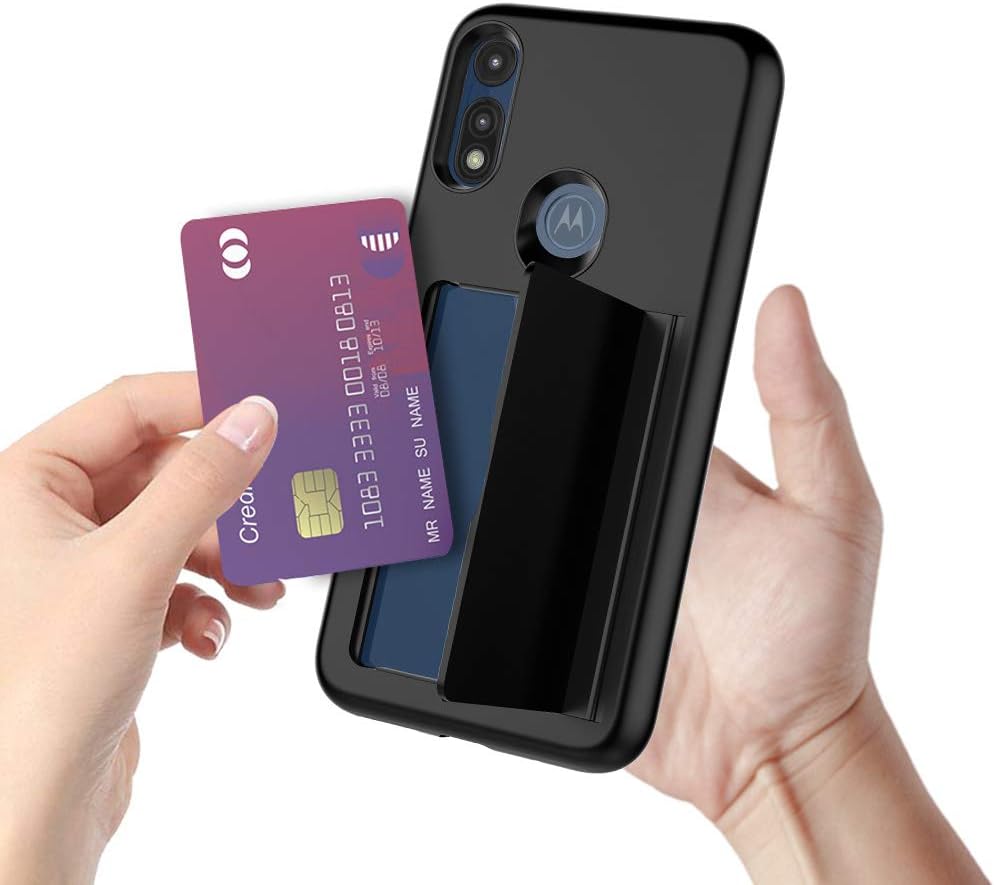 SunRemex Moto E 2020 Case with Tempered Glass Screen Protector,Moto E Case Card Holder Case Moto E7 Kickstand with Credit Card Protective Wallets Cover for Motorola E Phone (Black)