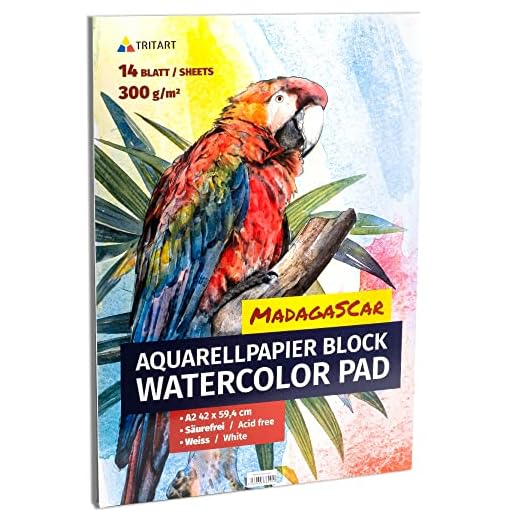 Tritart Papel acuarela A2 - Cuaderno acuarela 300 gr - Bloc acuarela con 14 hojas A2 - Papel para acuarela pintura acrílica base de aceite y témperas - Láminas de dibujo premium