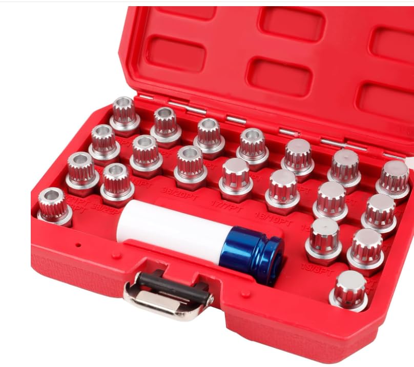 Image of Set of 21, Wheel Lock Key Set, Anti-Theft Lock Lug Nut Screw Remover Wheel Lock Removal Kit with 1 /2 inch (12.7mm) Socket Adapter for Mini Series