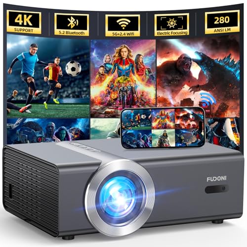 [Electric Focus/Auto Keystone] Projector with WiFi and Bluetooth, Native 1080P 4K Supported,FUDONI Outdoor Movie Projector for Home Theater UP to 300", for iOS/Android/Laptop/TV Stick/HDMI/U
