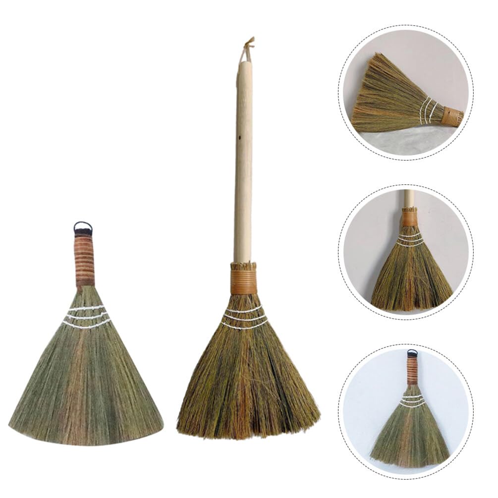 IMIKEYA 2 Stück Natürlicher Schneebesen Vietnamesischer Strohbesen Maisbesen Thailändischer Grasbesen Kein Statischer Asiatischer Staubbesen Besenstiel Handbürste Holzgriff Für