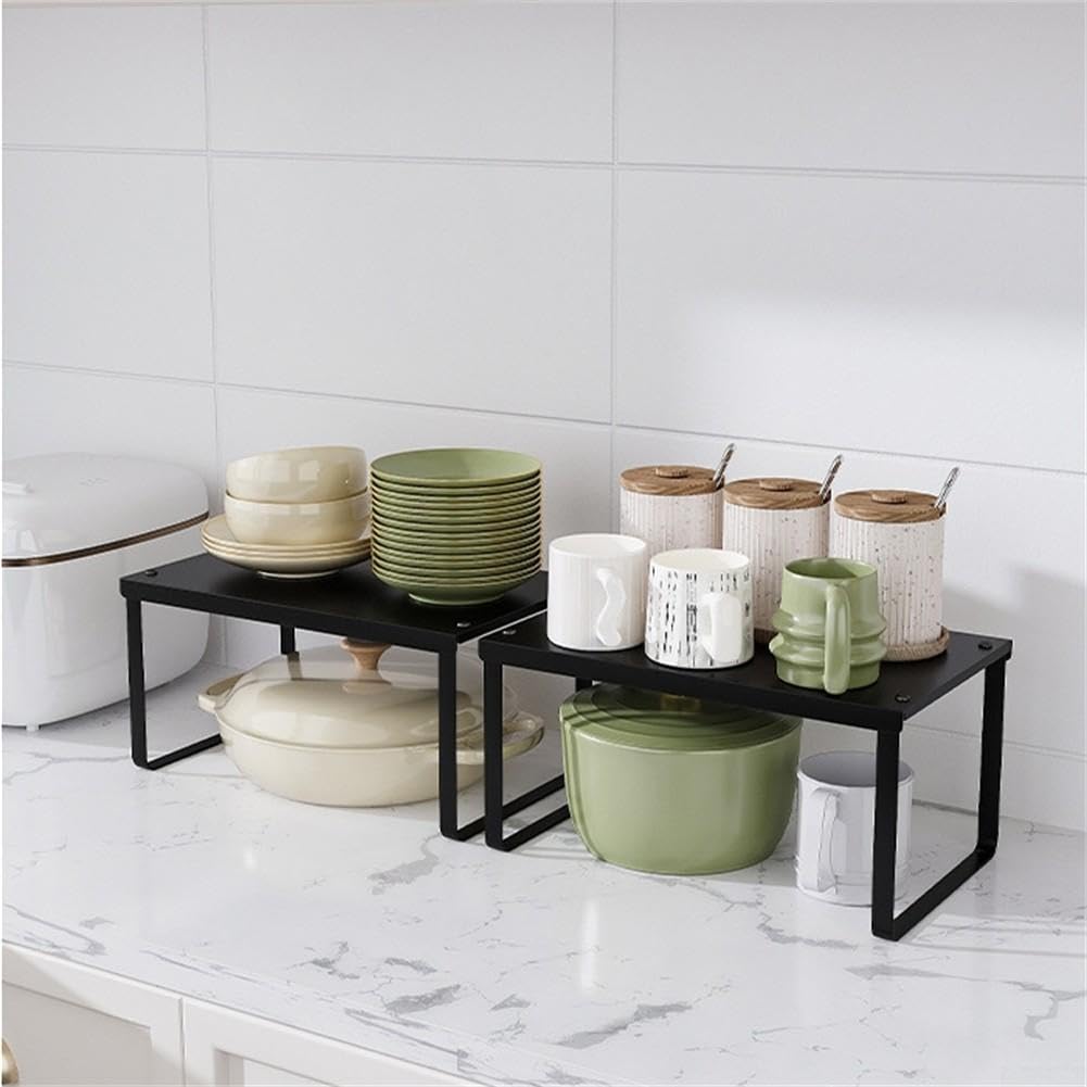 Set 2 Ripiani Cucina Impilabili Acciaio Salvaspazio(Black)