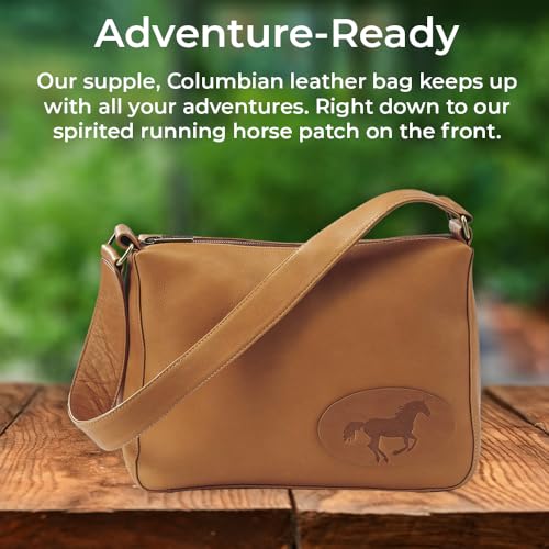 Genuine Leather Shoulder Bag for Women, Handcrafted Western Equestrian Horse Purse, Brown Ladies Handbag with Zipper Closure and Multiple Pockets3