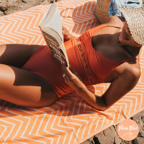 Nova Blue (37 X 69) - Orange Zigzag Beach Towel, 100% Turkish Cotton - Sand Resistant Beach Towels With Unique Designs - Quick Dry Turkish Bath Towels #TOP2