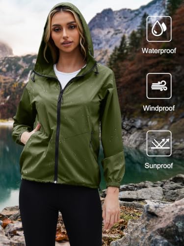 PITINAN Womens Rain Coat Ultra Light Zippered For Hiking/Golf Army Green M - image 2