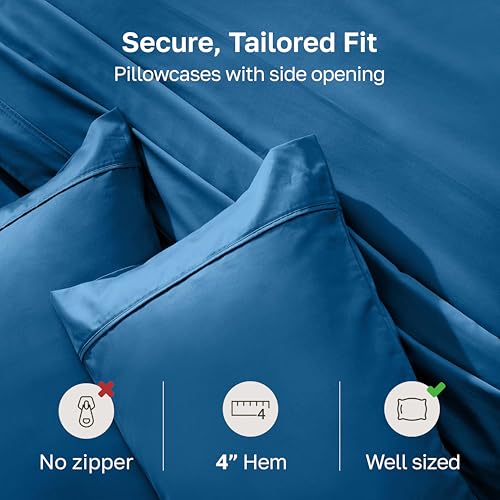Image of California Design Den King Size Pillow Cases Set of 2-400 Thread Count Sateen, Natural 100% Cotton Pillowcases King, Soft, Roomy and Breathable - Cobalt Blue